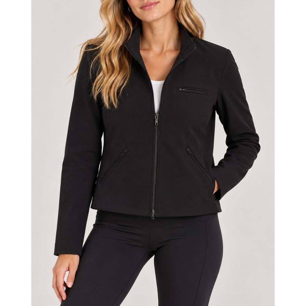 Ralph Lauren Plaid Womens Black Nylon Zip Up Mock Neck Jacket Moto Large